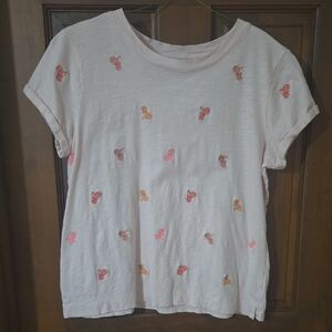 LOFT Vintage Soft Tee with Pink and Orange Embroidery